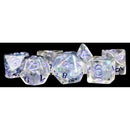 MDG Resin Polyhedral Dice Set 16mm - Pearl with Purple Numbers