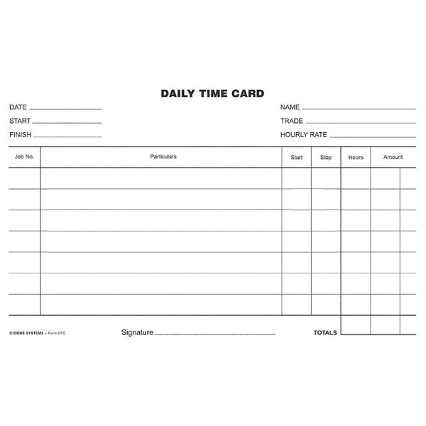 Zions Daily Time Cards DTC Card Employee Tasks Tracking 250 Pack