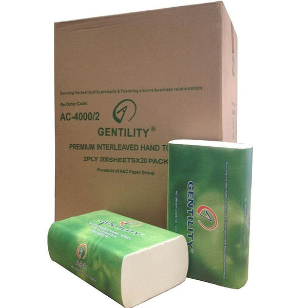 A&C Gentility Slimline Hand Paper Towels 23x23cm 2ply 200 Sheets x 20 Packs/Carton AC-4000/2 AC-4000/2 - SuperOffice