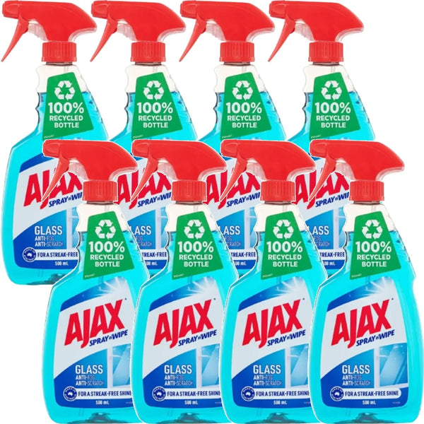 Ajax Spray N Wipe Glass Window Cleaner Bottle 500ml 8 Pack Carton Box Bulk 1224525 (8 Pack) - SuperOffice