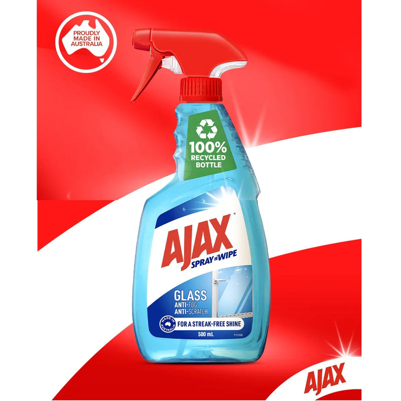 Ajax Spray N Wipe Glass Window Cleaner Bottle 500ml 8 Pack Carton Box Bulk 1224525 (8 Pack) - SuperOffice