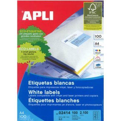 Apli Labels A4 21Up Round Corners 63.5 X 38.1Mm White 100 Sheets 902414 - SuperOffice