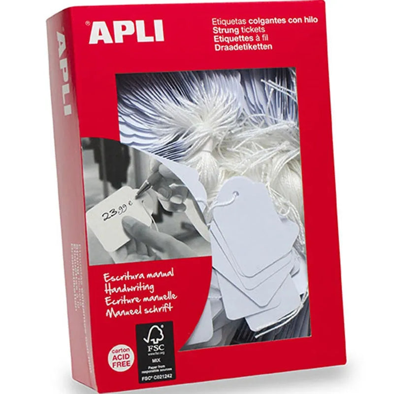 Apli Strung Tickets 28x43mm Tags White Box 500 900391 - SuperOffice