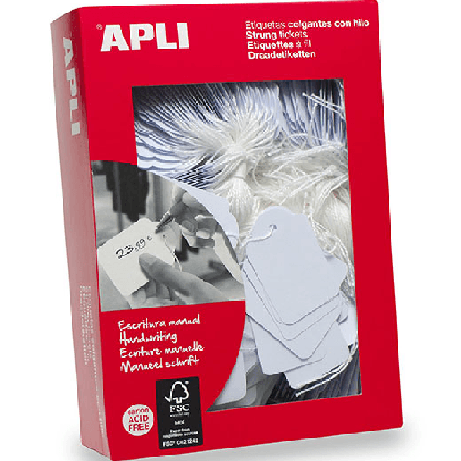 Apli Strung Tickets Tags 13x20mm White Box 1000 900387 - SuperOffice