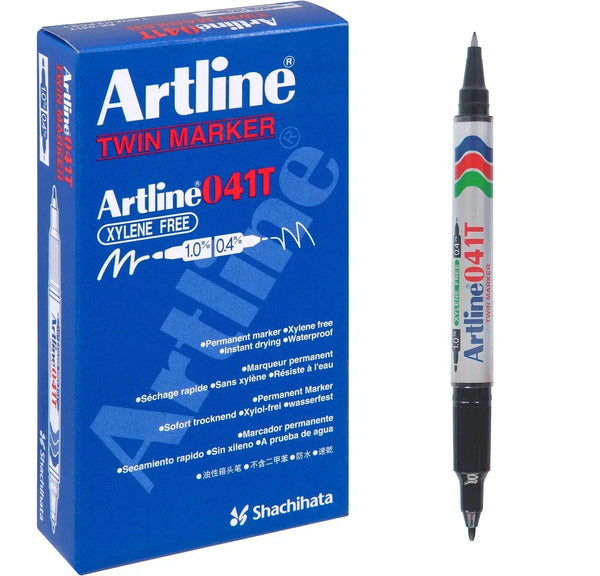 Artline 041T Dual Nib Tip End Permanent Markers Black Box 12 104101 (Box 12) - SuperOffice