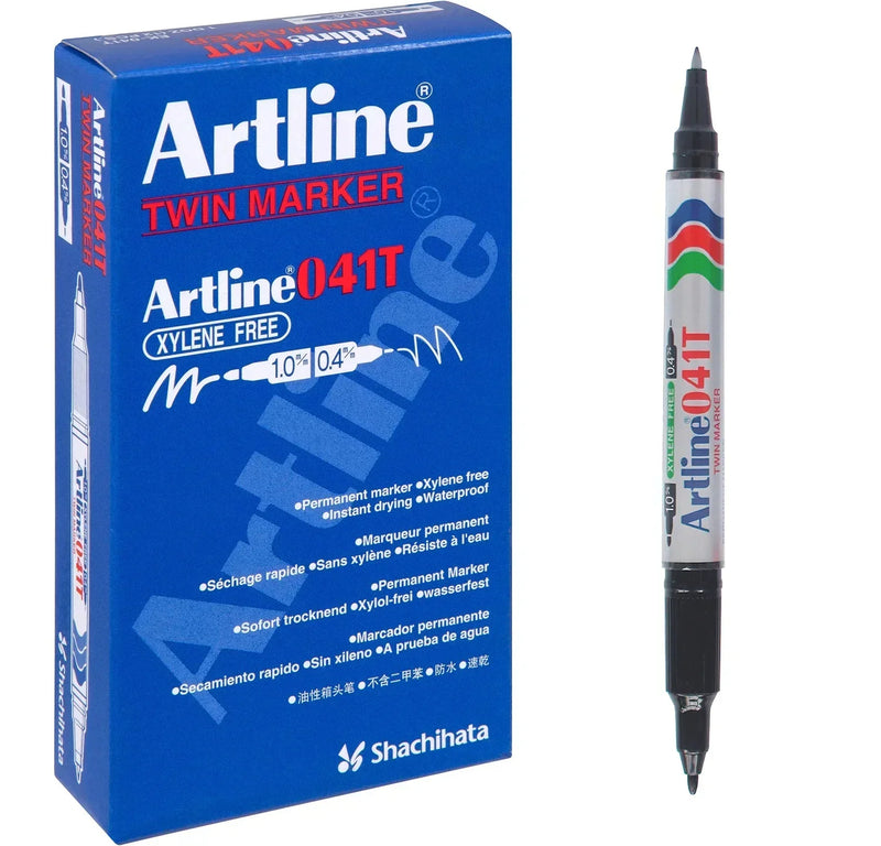 Artline 041T Dual Nib Tip End Permanent Markers Black Box 12 104101 (Box 12) - SuperOffice