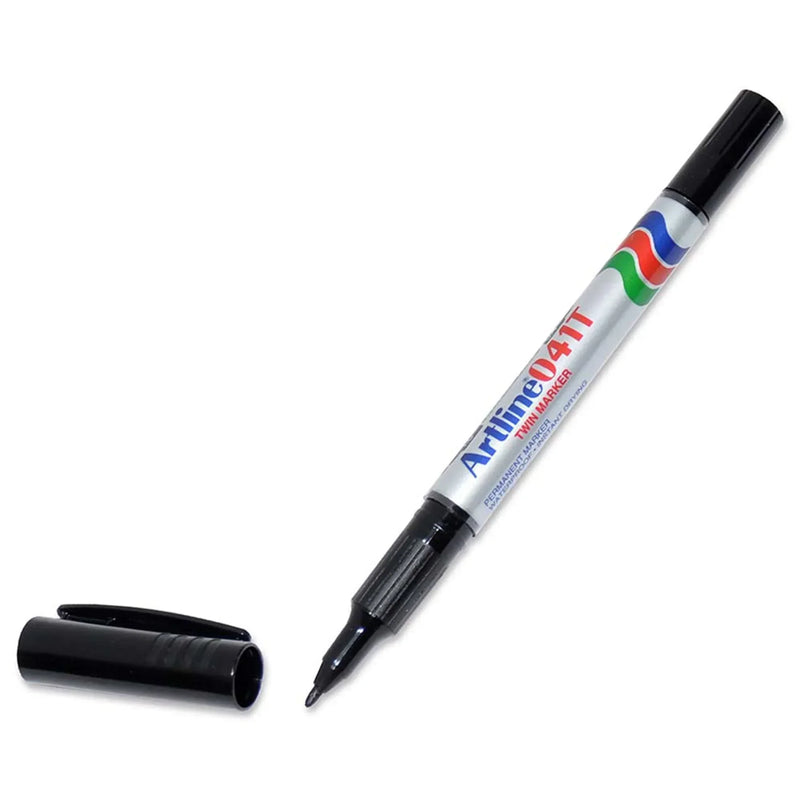 Artline 041T Dual Nib Tip End Permanent Markers Black Box 12 104101 (Box 12) - SuperOffice