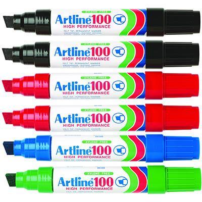 Artline 100 Permanent Marker 12Mm Chisel Assorted Pack 6 110041 - SuperOffice