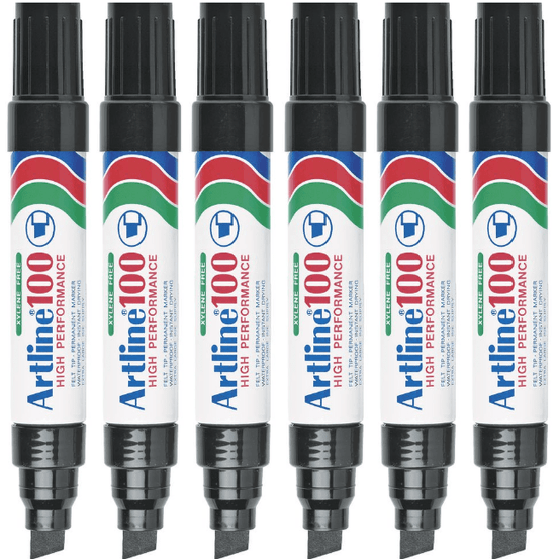 Artline 100 Permanent Marker 12mm Chisel Nib Black Box 6 110001 (Box 6) - SuperOffice