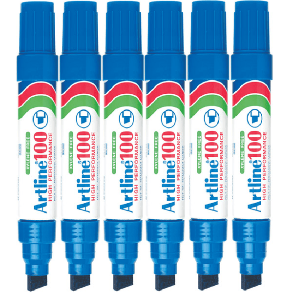 Artline 100 Permanent Marker 12mm Chisel Nib Blue Pack 6 110003 (6 Pack) - SuperOffice