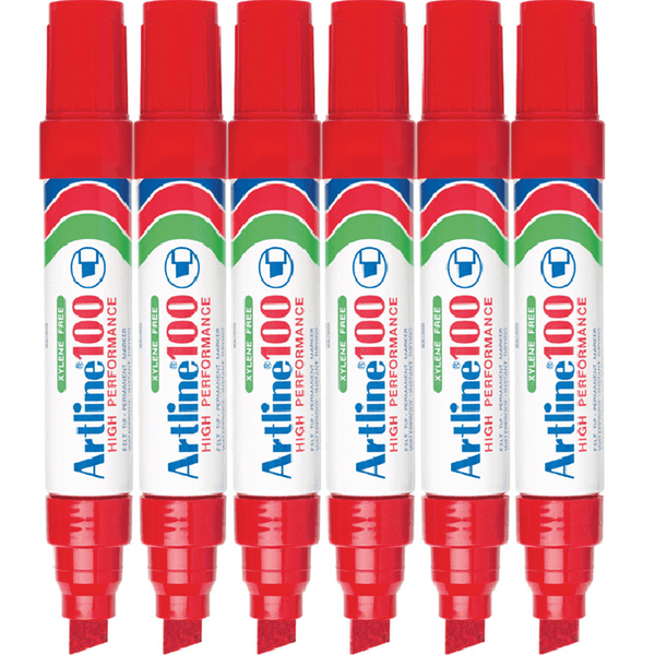 Artline 100 Permanent Marker 12mm Chisel Tip Nib Thick Red Box 6 110002 (Box 6) - SuperOffice