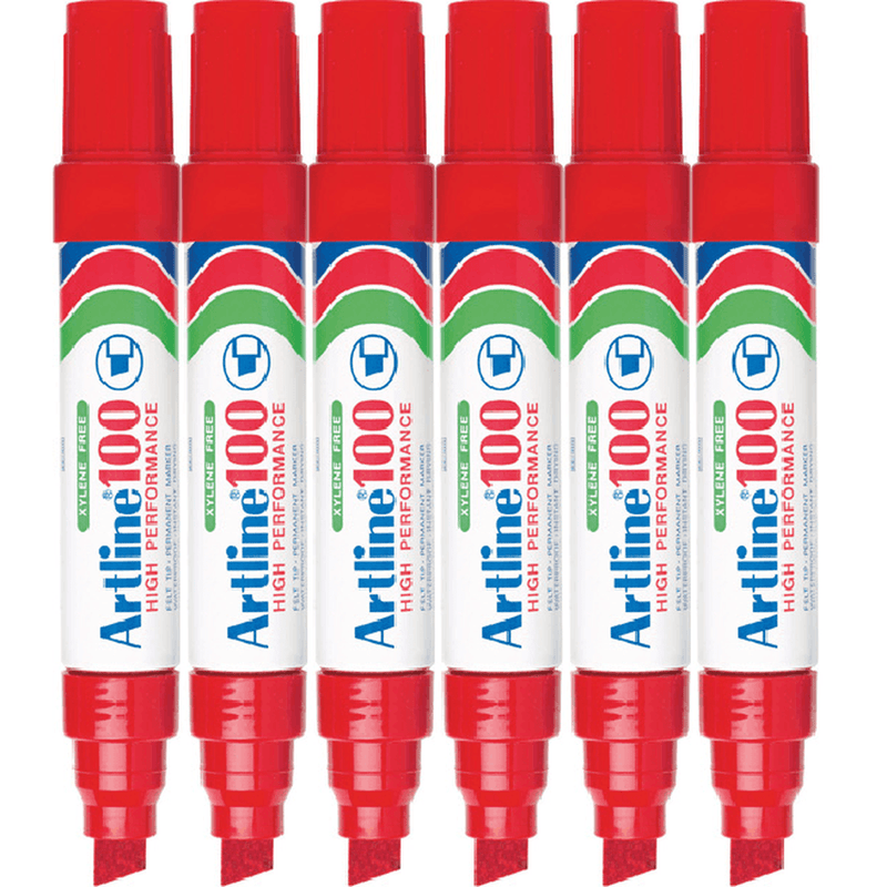 Artline 100 Permanent Marker 12mm Chisel Tip Nib Thick Red Box 6 110002 (Box 6) - SuperOffice