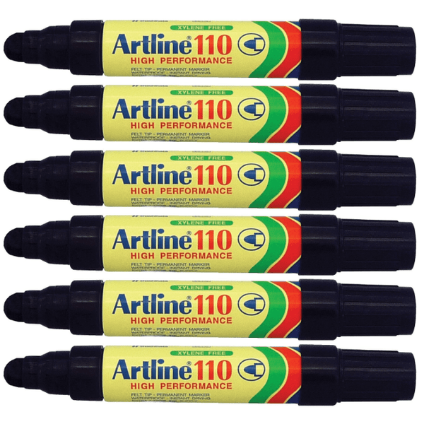 Artline 110 Permanent Marker 4mm Bullet Black Box 6 111001 (Box 6) - SuperOffice