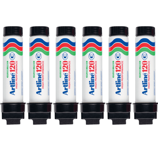 Artline 120 Permanent Marker 20mm Chisel Black Box 6 112001 (Box 6) - SuperOffice
