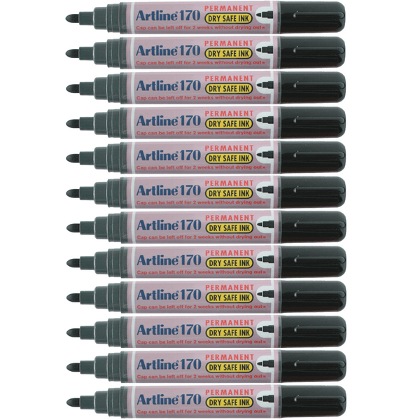 Artline 170 Permanent Marker 2mm Bullet Nib Black Box 12 101701 (Box 12) - SuperOffice