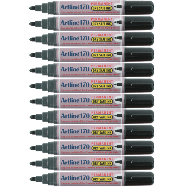 Artline 170 Permanent Marker 2mm Bullet Nib Black Box 12 101701 (Box 12) - SuperOffice