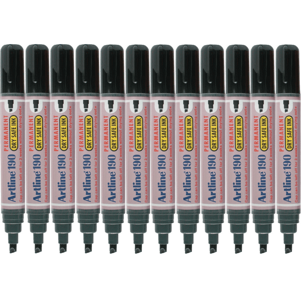 Artline 190 Permanent Marker 5mm Chisel Nib Black Box 12 101901 (Box 12) - SuperOffice