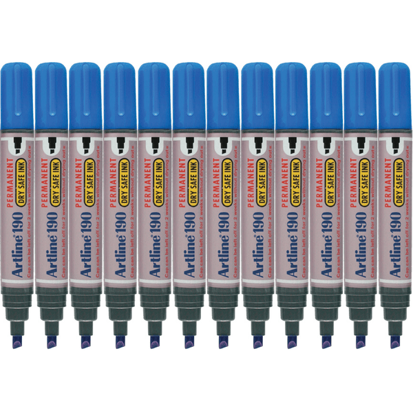Artline 190 Permanent Marker 5mm Chisel Nib Blue Box 12 101903 (Box 12) - SuperOffice