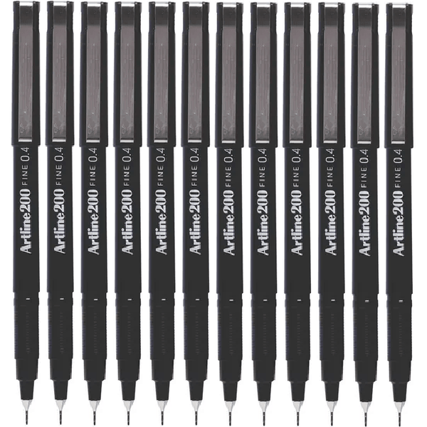 Artline 200 Fineliner Felt Tip Pen 0.4mm Black Box 12 Bulk 120001 (Box 12) - SuperOffice
