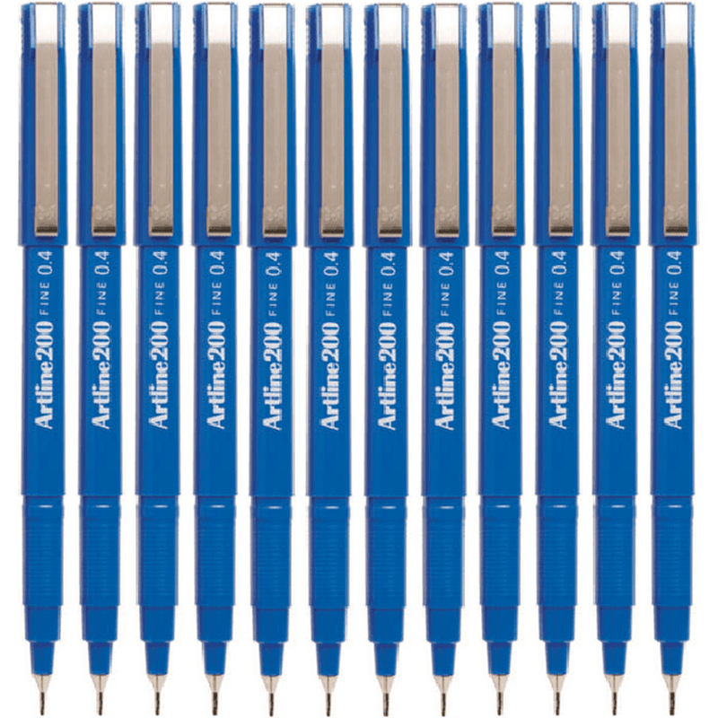 Artline 200 Fineliner Felt Tip Pen 0.4mm Blue Box 12 Bulk 120003 (Box 12) - SuperOffice