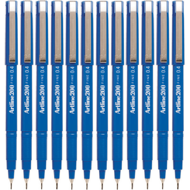 Artline 200 Fineliner Felt Tip Pen 0.4mm Blue Box 12 Bulk 120003 (Box 12) - SuperOffice