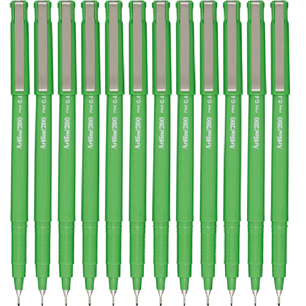 Artline 200 Fineliner Felt Tip Pen 0.4mm Bright Green Box 12 120074 (Box 12) - SuperOffice