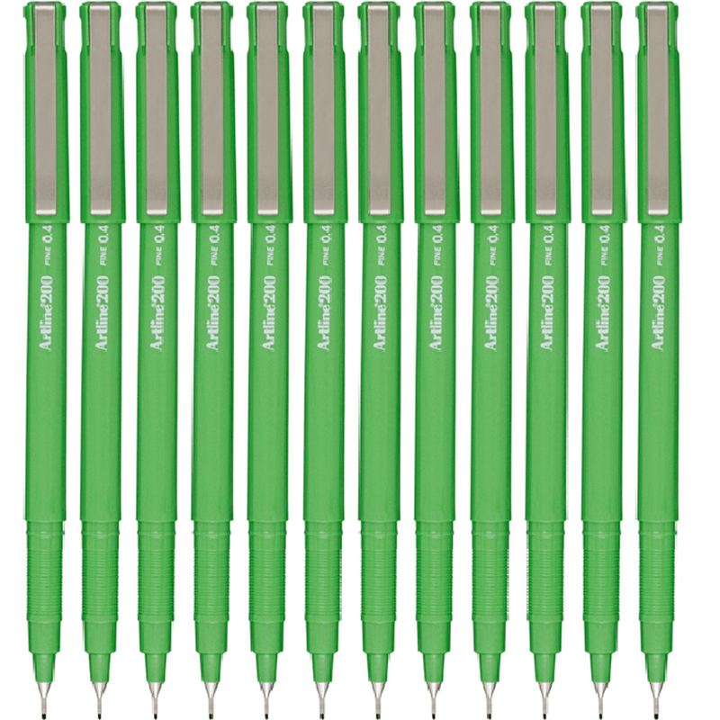 Artline 200 Fineliner Felt Tip Pen 0.4mm Bright Green Box 12 120074 (Box 12) - SuperOffice
