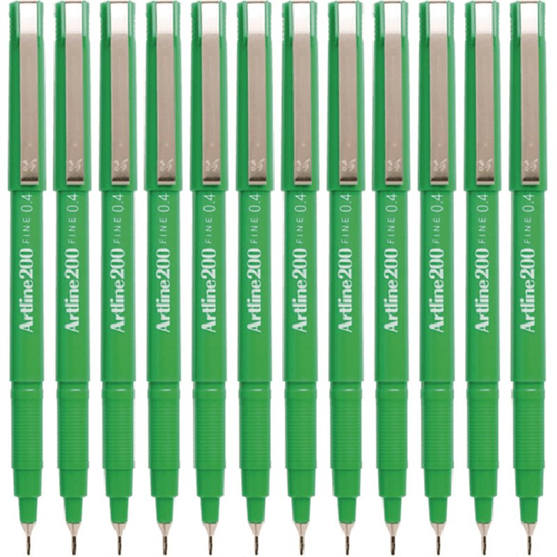 Artline 200 Fineliner Felt Tip Pen 0.4mm Green Box 12 120004 (Box 12) - SuperOffice