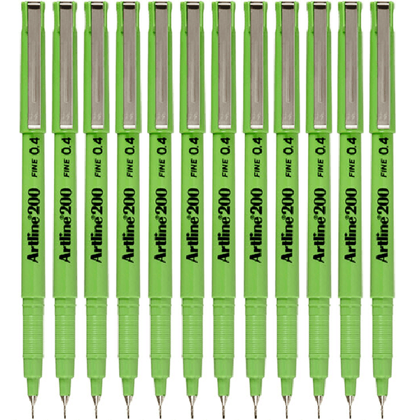 Artline 200 Fineliner Felt Tip Pen 0.4Mm Lime Green Box 12 120014 (Box 12) - SuperOffice