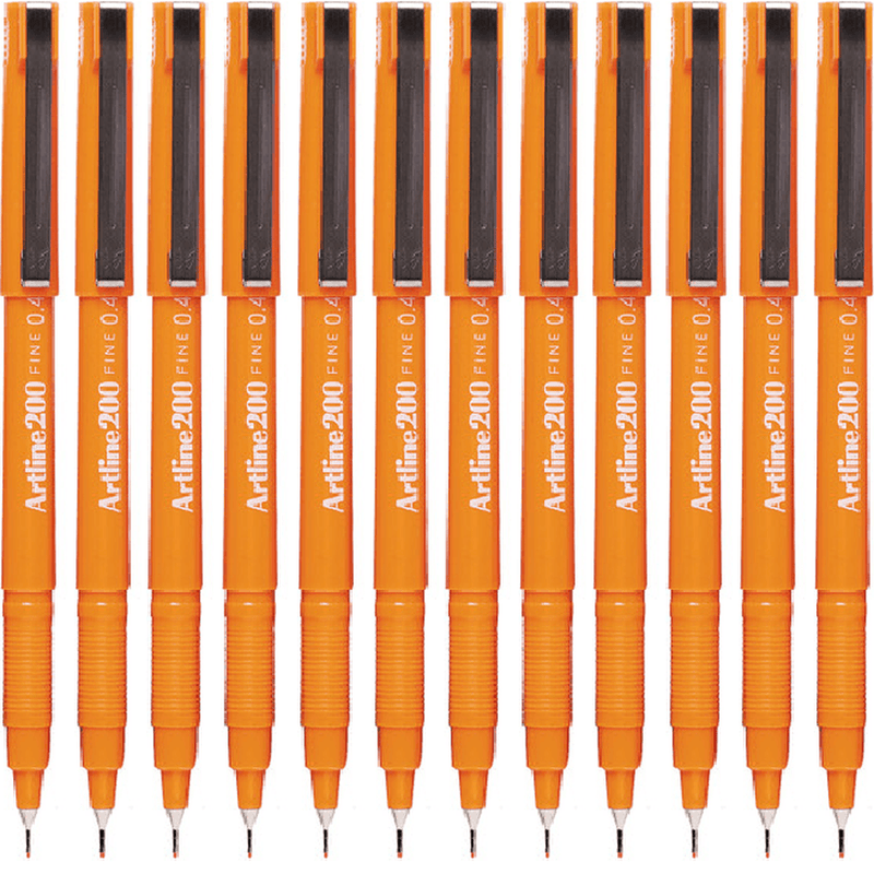 Artline 200 Fineliner Felt Tip Pen 0.4mm Orange Box 12 120005 (Box 12) - SuperOffice