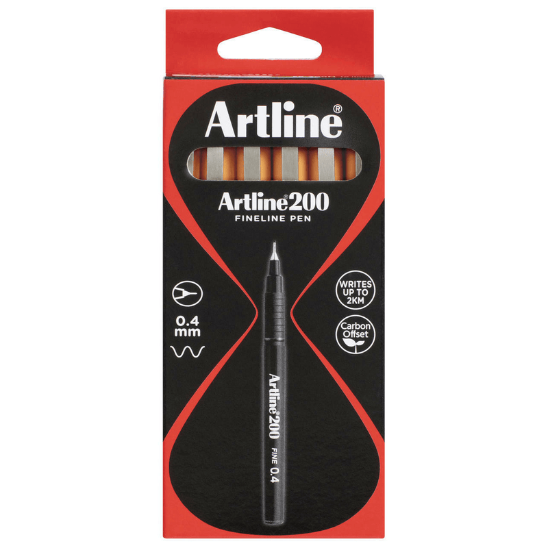 Artline 200 Fineliner Felt Tip Pen 0.4mm Orange Box 12 120005 (Box 12) - SuperOffice