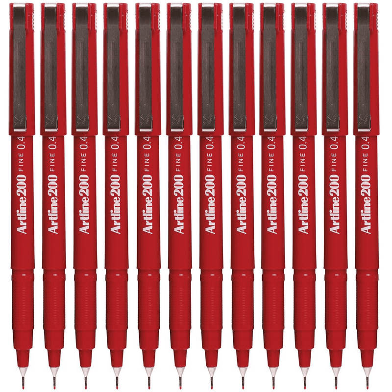 Artline 200 Fineliner Felt Tip Pen 0.4mm Red Box 12 Bulk 120002 (Box 12) - SuperOffice