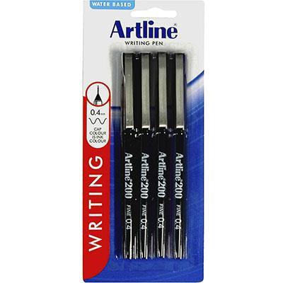 Artline 200 Fineliner Pen 0.4Mm Black Pack 4 120082 - SuperOffice
