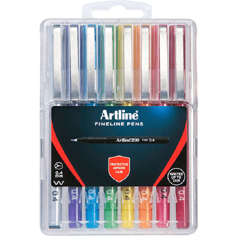 Artline 200 Fineliner Pen 0.4mm Bright Assorted Colours Hard Case Pack 8 1200748HC - SuperOffice