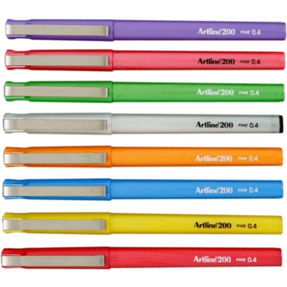 Artline 200 Fineliner Pen 0.4mm Bright Assorted Colours Hard Case Pack 8 1200748HC - SuperOffice