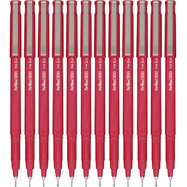 Artline 200 Fineliner Pen 0.4mm Bright Red Box 12 120072 (Box 12) Bright Red - SuperOffice