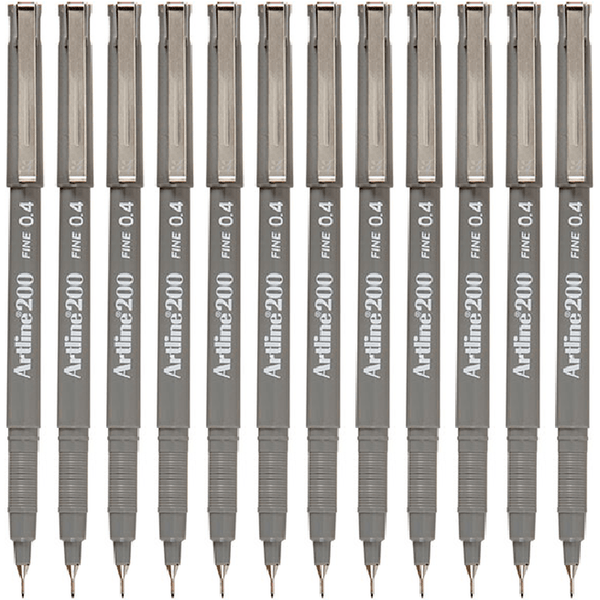 Artline 200 Fineliner Pen 0.4mm Grey Box 12 120011 (Box 12) - SuperOffice
