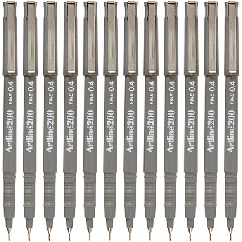 Artline 200 Fineliner Pen 0.4mm Grey Box 12 120011 (Box 12) - SuperOffice
