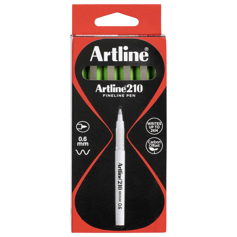 Artline 210 Fineline Pen 0.6mm Lime Green Box 12 121014 (Box 12) - SuperOffice