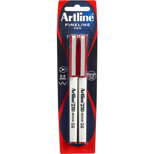 Artline 210 Fineline Pen 0.6Mm Red Pack 2 121066 - SuperOffice