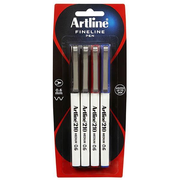 Artline 210 Fineliner Pen 0.6Mm Assorted Pack 4 121084 - SuperOffice