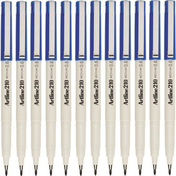 Artline 210 Fineliner Pen 0.6mm Blue Fiber Tip Box 12 121003 (Box 12) - SuperOffice