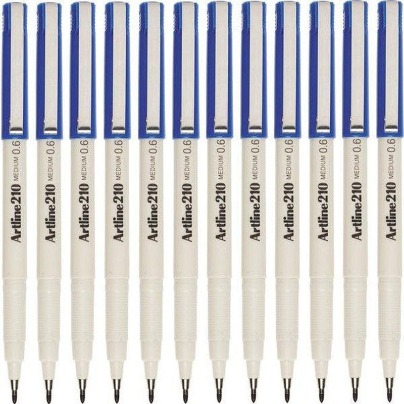 Artline 210 Fineliner Pen 0.6mm Blue Fiber Tip Box 12 121003 (Box 12) - SuperOffice