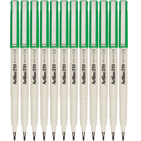 Artline 210 Fineliner Pen 0.6mm Medium Green Box 12 121004 (Box 12) - SuperOffice