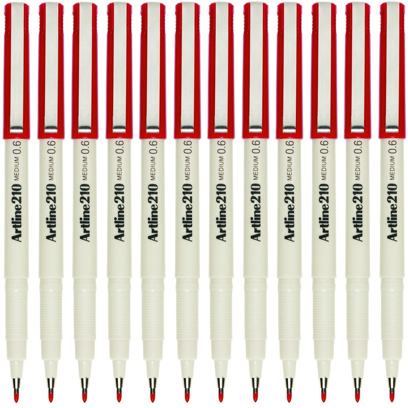 Artline 210 Fineliner Pen 0.6mm Red Fiber Tip Box 12 121002 (Box 12) - SuperOffice