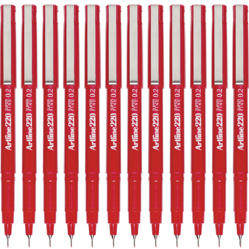 Artline 220 Fineline Pen 0.2mm Extra Fine Red Box 12 122002 (Box 12) - SuperOffice