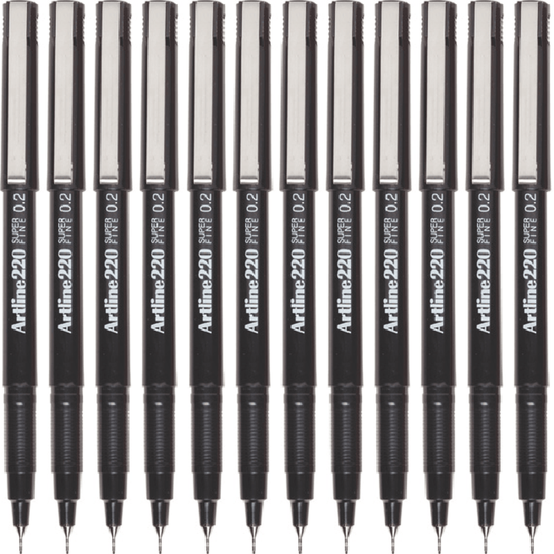Artline 220 Fineliner Pen 0.2mm Extra Fine Black Box 12 122001 (Box 12) - SuperOffice