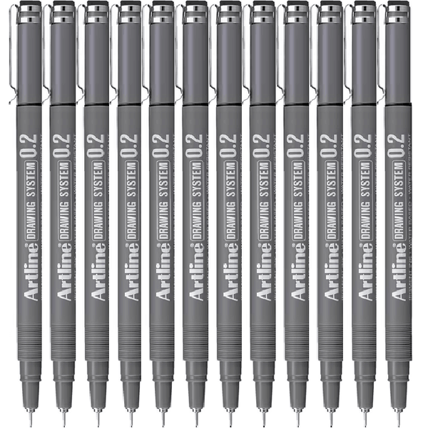 Artline 232 Drawing System Pen 0.2mm Black Pigment Ink Water Resistant Box 12 123201 (Box 12) - SuperOffice