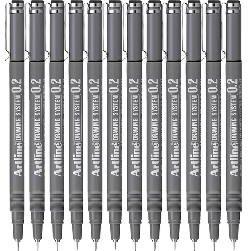 Artline 232 Drawing System Pen 0.2mm Black Pigment Ink Water Resistant Box 12 123201 (Box 12) - SuperOffice