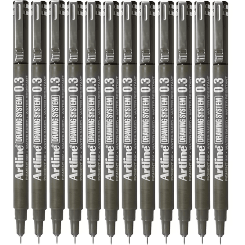 Artline 233 Drawing System Pen 0.3mm Black Pigment Ink Water Resistant Box 12 123301 (Box 12) - SuperOffice